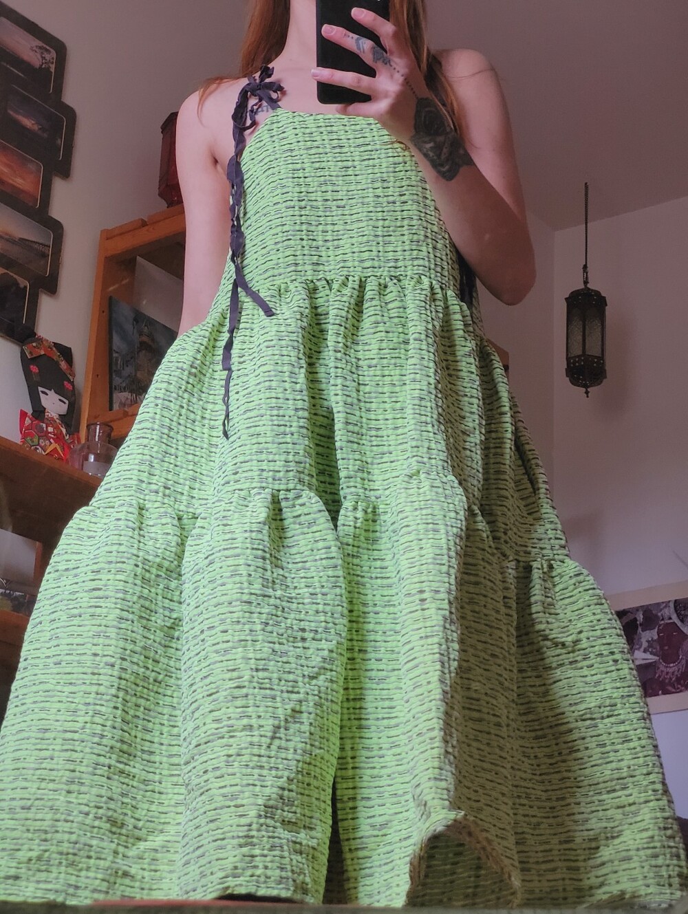Eliza Faulkner Jacquard Cece Dress In Lime Green Ribbon Straps - Size S - Picture 6 of 6